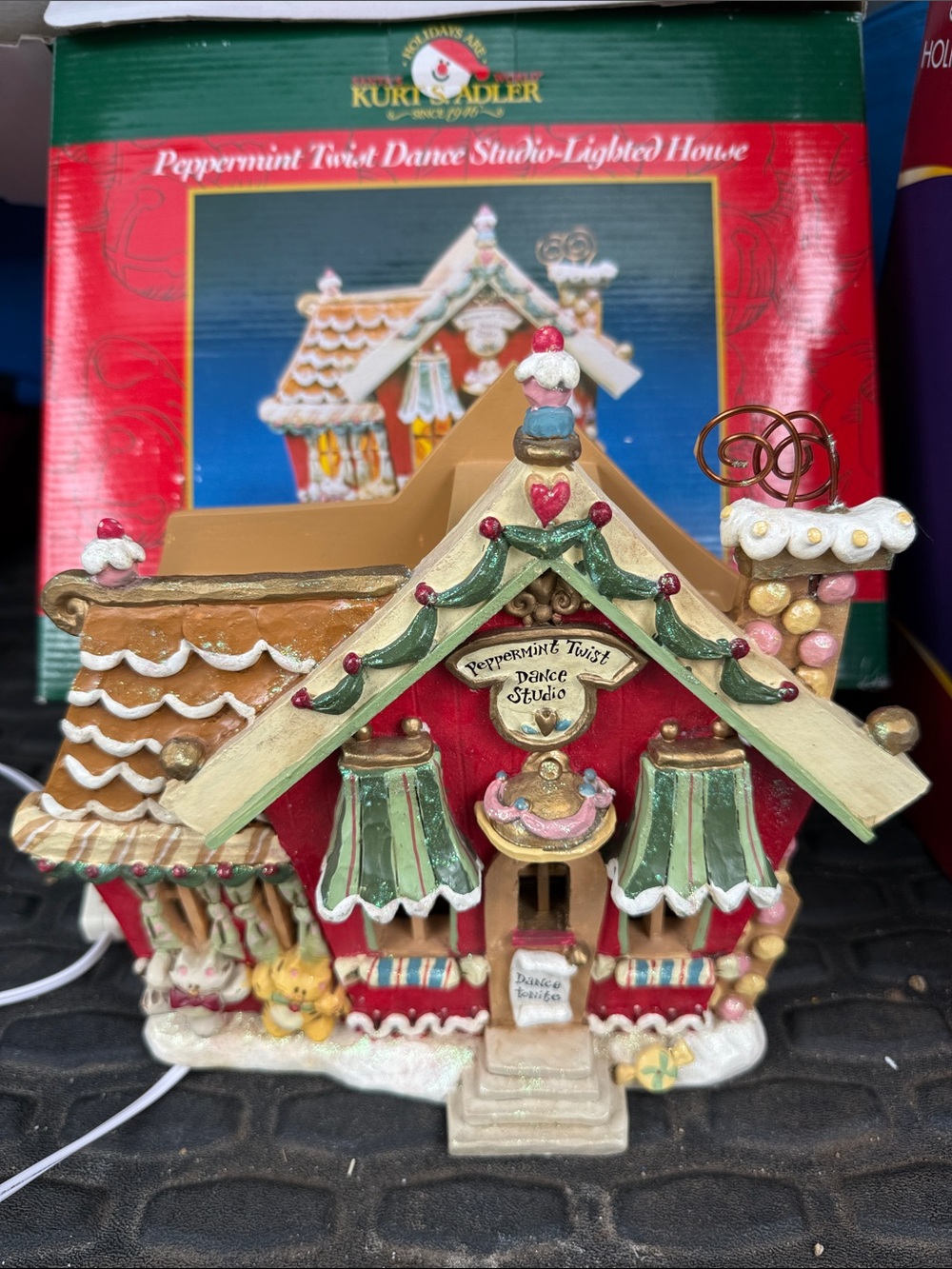 Kurt Adler Peppermint Twist Red and Green Dance Studio Lighted House